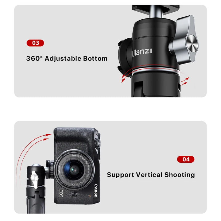 Ulanzi U-Vlog lite Mini Tripod with 360° Ball Head & Cold Shoe Selfie Stick Tabletop Tripod for Camera iPhone Android Phone DSLR