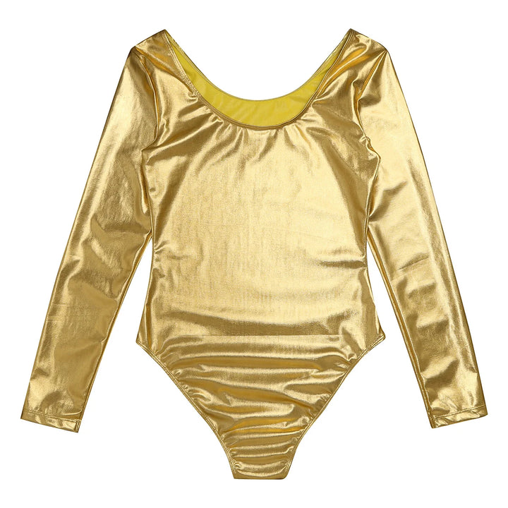 Women's Bodysuit for Adult Shiny Patent Leather Gymnastics Leotard Jumpsuit Long Sleeves Bodyuit Dancewear Rave Party Clubwear