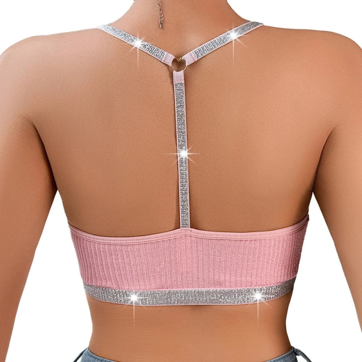 Lace Stitching Halter Neck Vest For Women Silver Ribbon Backless Underwear Outer Wear Slim Sexy Versatile Comfortable