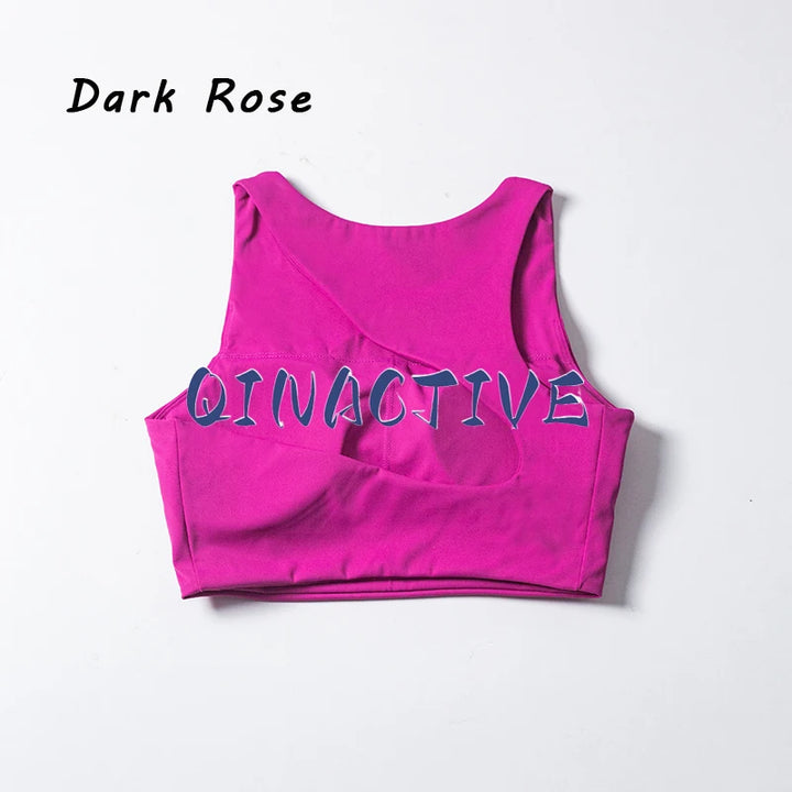 QINACTIVE  Sexy Backless Women Crop Top Fitness Solid Sports Bra Gym Shockproof Workout Yoga Tank Tops