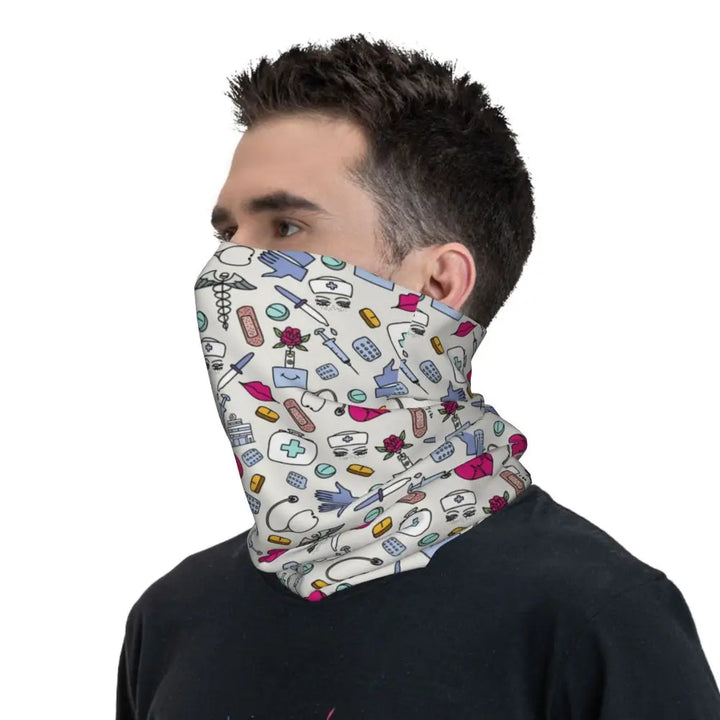 Custom Nursing Pattern Nurse Bandana Neck Gaiter for Ski Cycling Women Men Wrap Scarf Health Care Headband Warmer