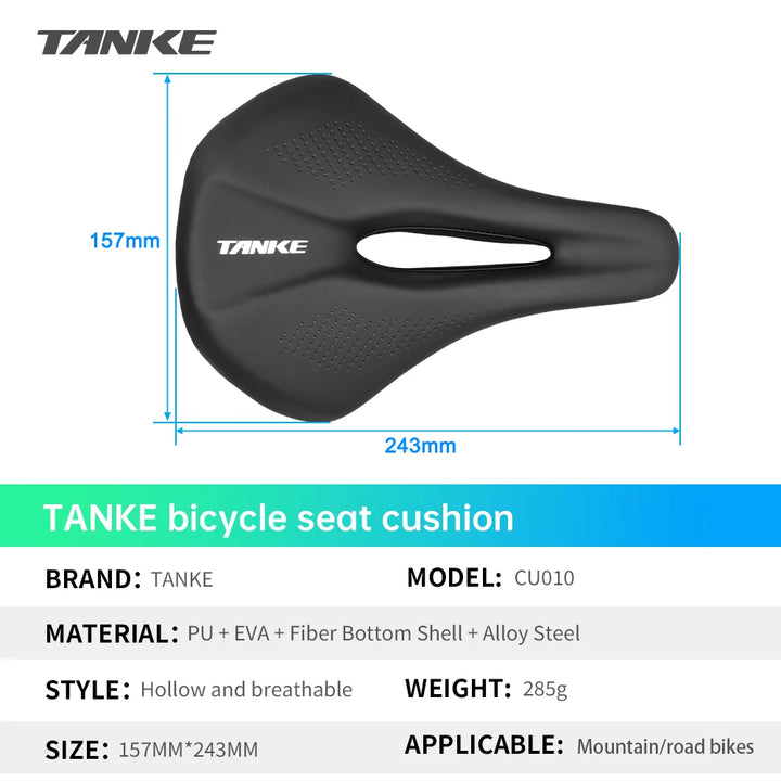 TANKE Hollow Breathable Bicycle Saddle Men Women MTB Road Bike Saddle Shock Absorbing Comfortable Big Butt Bike Seat Safety-PU