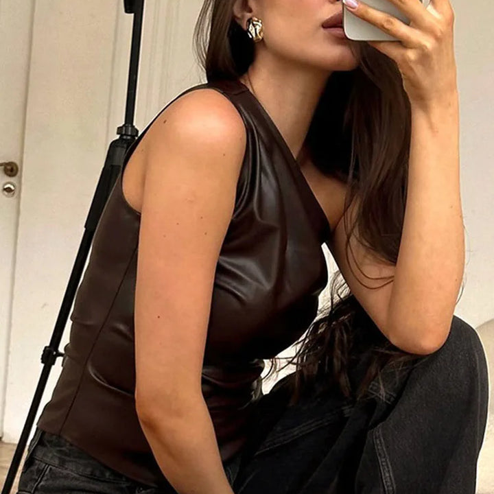 2024 Fall Snd Winter New Pure Color Slim Sleeveless One-Shoulder Slanting Collar Zipper Show Thin Jacket