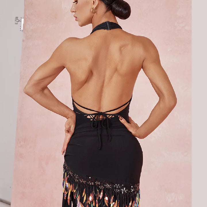 Hollow Sleeveless Bare Back Bodysuit Latin dance Dress Female Latino dancing Cloth Belly Tango Performance Costume NY60 2436