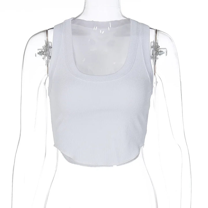 Ribbed Square Neck White Sexy Slim Y2K Crop Tank Top Summer Women Goth Clothes Streetwear Vacation Casual Wholesale