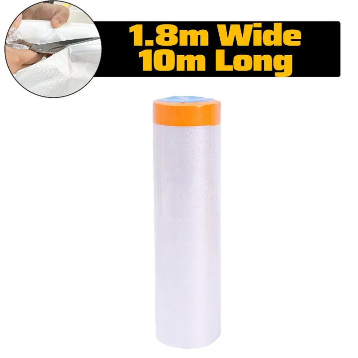 10/30m Disposable Cuttable Dust Film Self-adhesive Dustproof Film Plastic Paint Drop Cloth Sheeting Roll Pre-Taped Masking Films