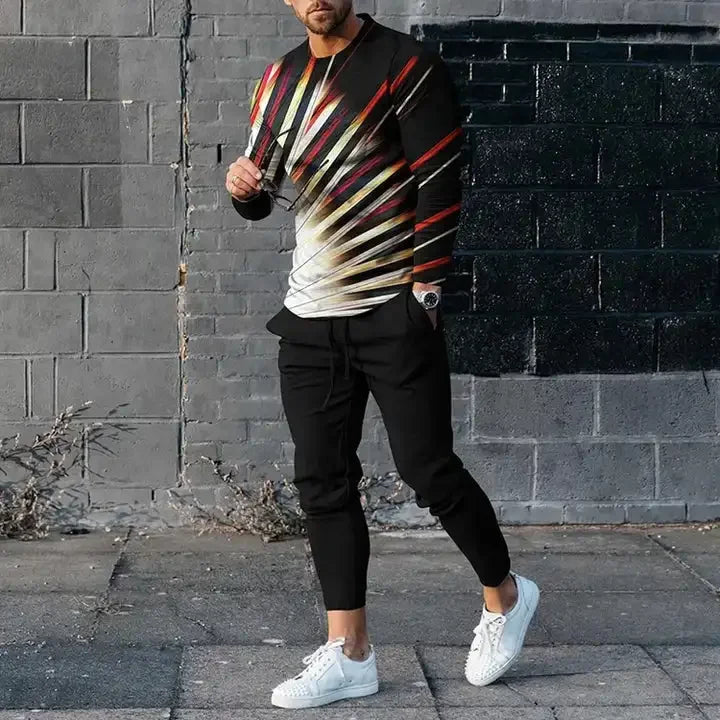 Men's Long Sleeve T-shirts and Pants Two Piece Guitar 3D Printed Men's Sets Casual Suit nike tech fleece