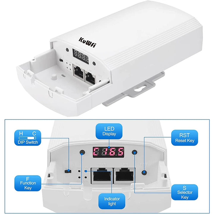 KuWFi 5.8G 900Mbps CPE Bridge Outdoor Waterproof Wireless WiFi Bridge AP Repeater Router PTP Up to 1-3KM with WAN LAN 24V POE