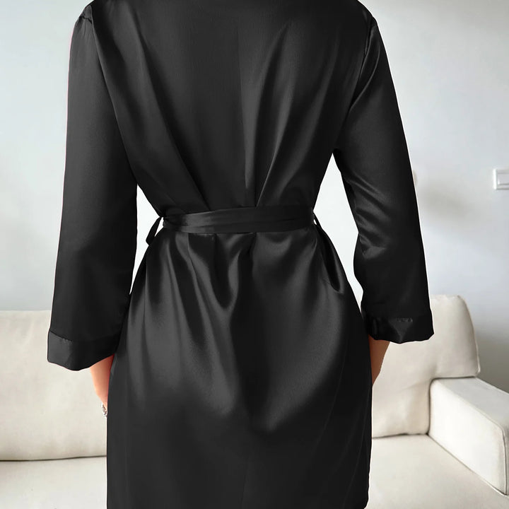 Pajamas women summer European and American ladies lace-up bathrobe sexy morning gown home dress can wear ice silk robe