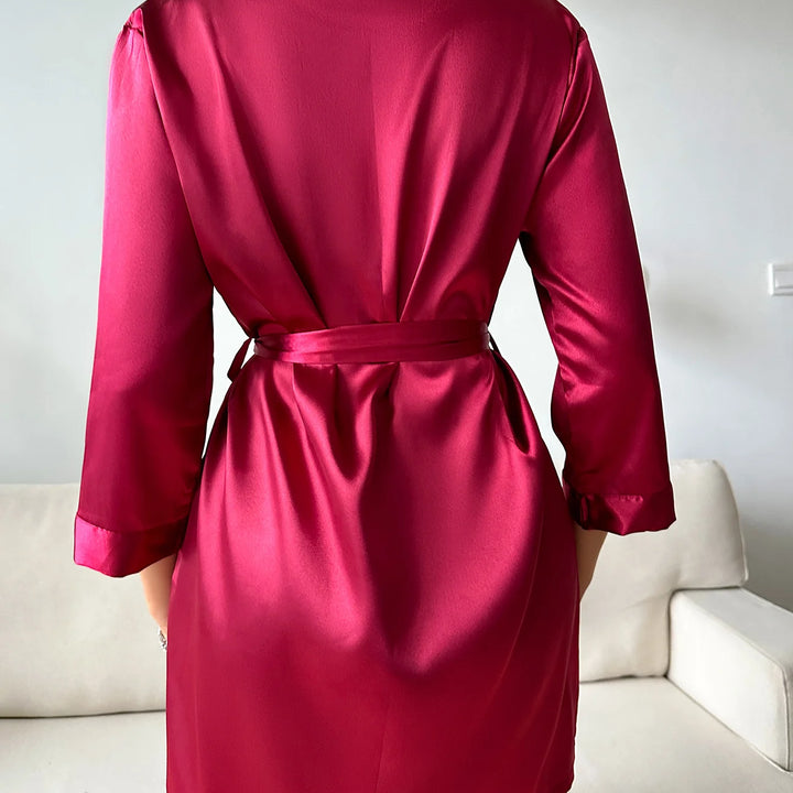 Pajamas women summer European and American ladies lace-up bathrobe sexy morning gown home dress can wear ice silk robe
