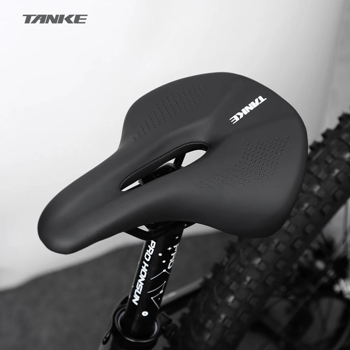 TANKE Hollow Breathable Bicycle Saddle Men Women MTB Road Bike Saddle Shock Absorbing Comfortable Big Butt Bike Seat Safety-PU