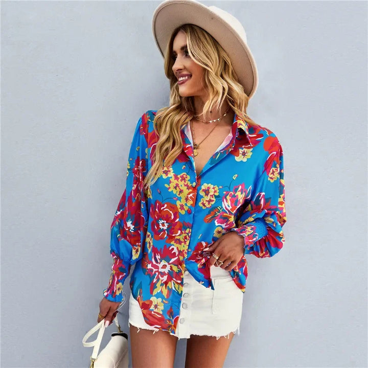 Fashionable Long Sleeve Printed Versatile Shirt For Women Autumn European And American Style Commuting Top With Button