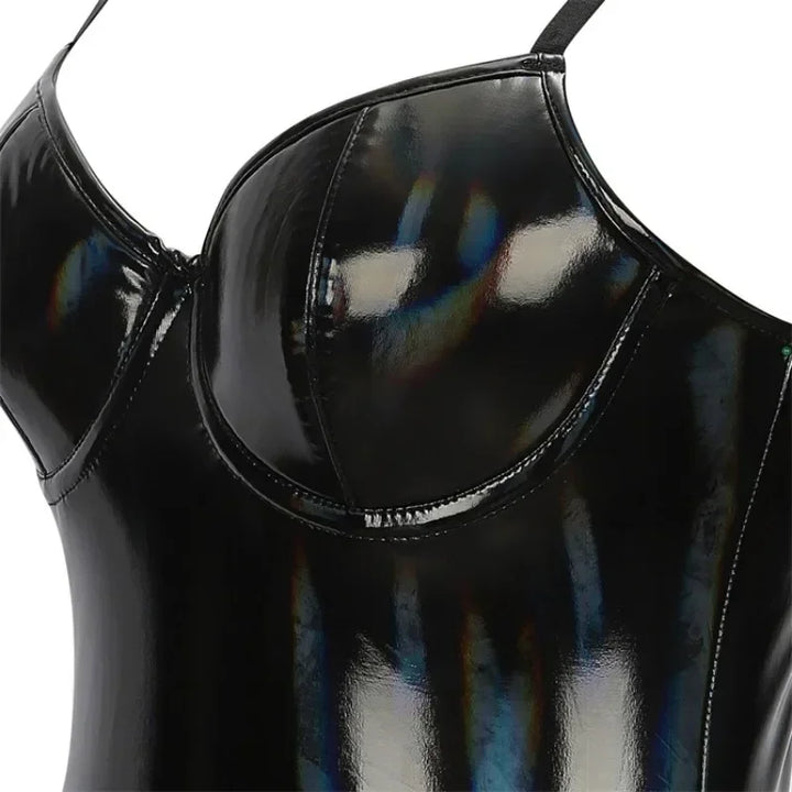 PU Leather Bodysuits Shapewear for Women Body Shaper Seamless Tummy Control No Pad Bra Push Up Corset Tank Top Underwear