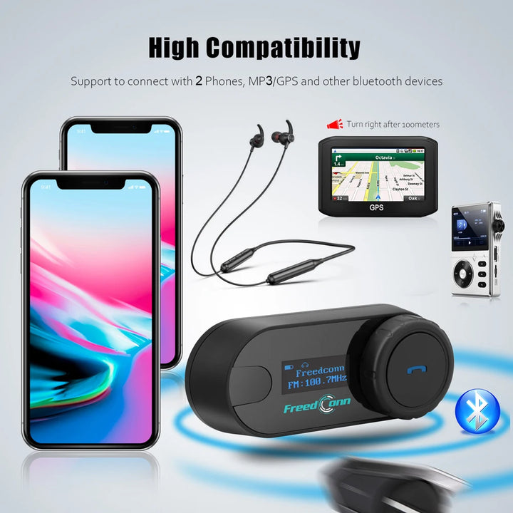 Freedconn T Com SC Bluetooth Motorcycle Intercom Helmet Headset Wireless Communication Interphone BT 5.0 Music Share 6Riders FM
