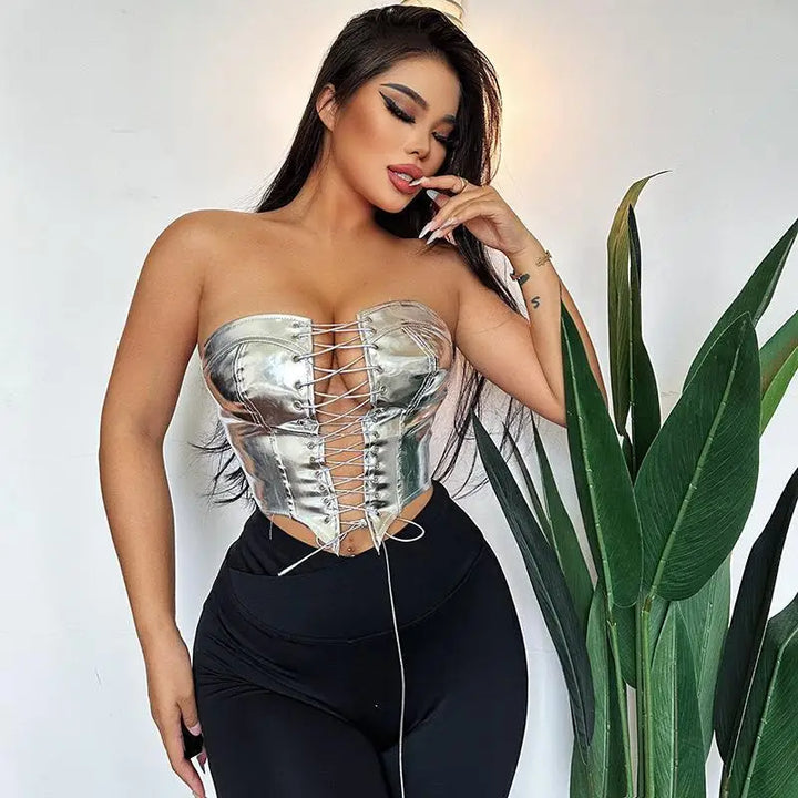 2024 New Fashionable Trendy Sexy Lace Up Hot Girl Top With Waist Waist And Cardigan Looks Thin and Small Tank Top