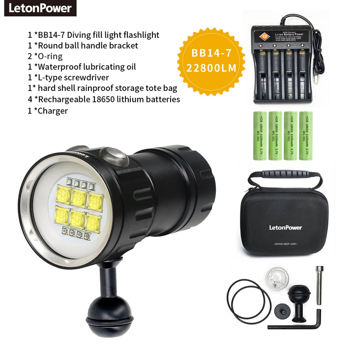 Professional Underwater Photography Light Highlight 20000Lumens Diving Flashlight Underwater 100M Waterproof Video Fill Light