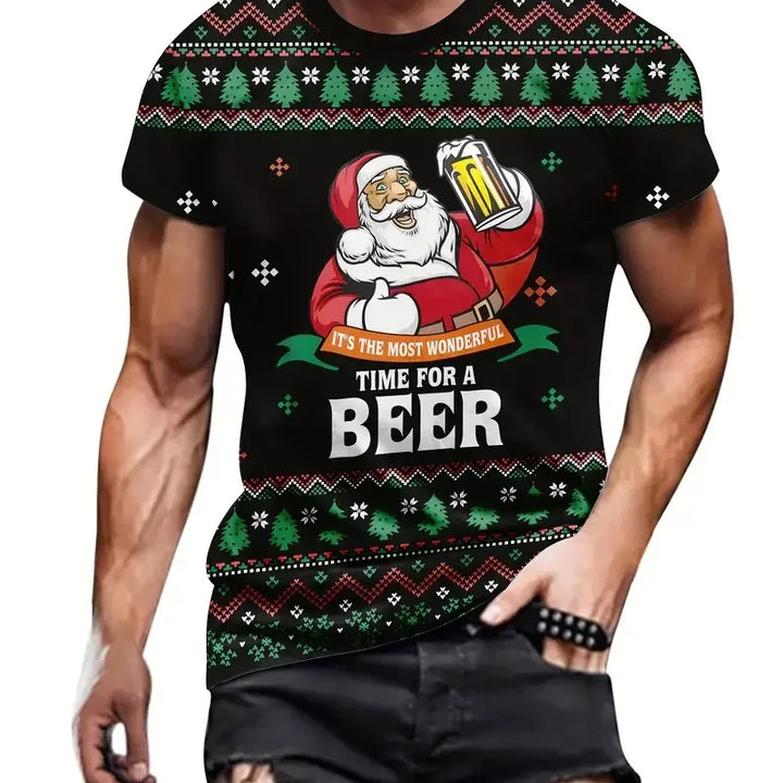 Men's T Shirt Santa Claus Graphic Print Pullover Summer Casual Short Sleeve Tee Fashion Funny T-Shirts Male Oversized Clothing