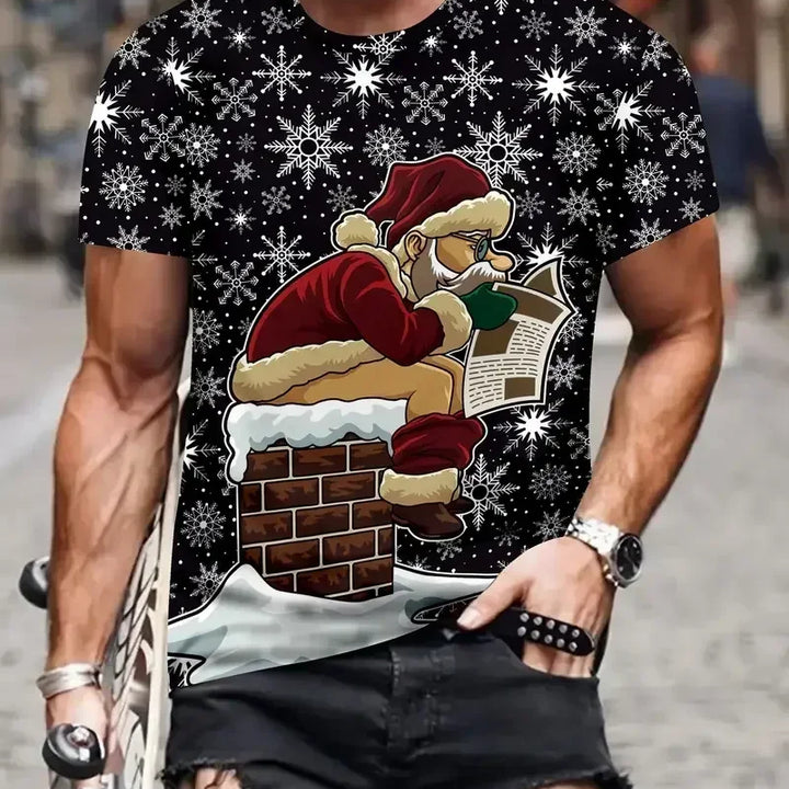 Men's T Shirt Santa Claus Graphic Print Pullover Summer Casual Short Sleeve Tee Fashion Funny T-Shirts Male Oversized Clothing