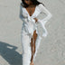 OIINAA Ruffle Bikini Cover-Ups Women Beach Cover Up Elegant Long Sleeve Lace Up Summer Solid Fashion Female Holiday Beachwear