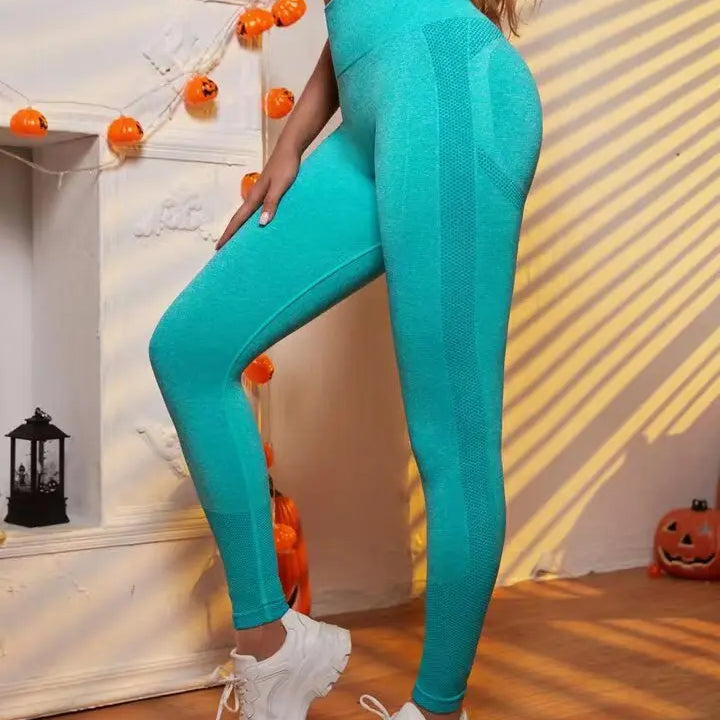 Women Seamless Solid Leggings Knit Slim Leggings High Waist Hip Liftting Fashion Elastic Fitness Yoga Tights Gym Workout Pants