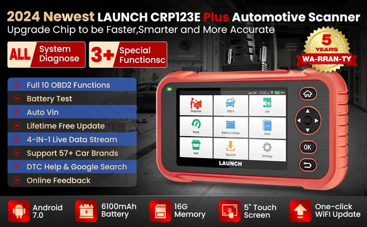 LAUNCH Official - X431 CRP123E PLUS Car Diagnostic Tools OBD OBD2 Full System Code Reader Scanner SAS OIL ETS Reset Free Update