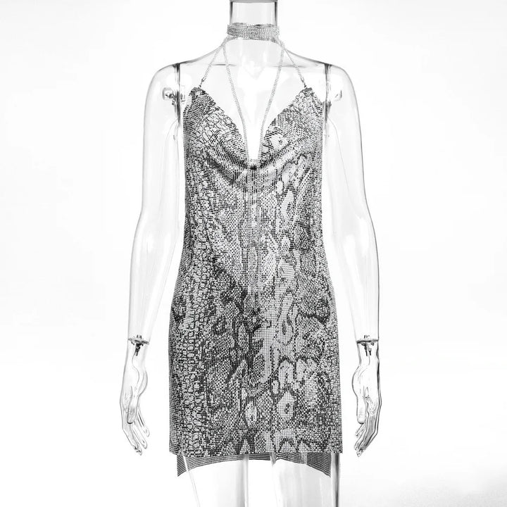 Sexy see through Chain Sequin summer dress women backless mini birthday party dress night club outfits evening dresses vestidos