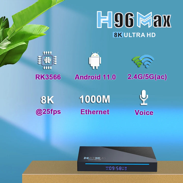 H96 MAX 3566 Android11 Smart TV Box RK3566 Quad-Core 4K 2.4G/5G WiFi BT4.0 1000M LAN 8GB 64GB Set Top Box Media Player