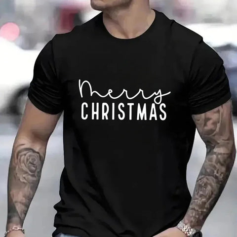 Merry Christmas T-shirt for Men Clothing Christmas Holiday Party Tees Shirt Short Sleeve Tops Casual Oversized Male Streetwear