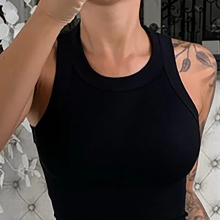 Women Solid Round Neck Ribbed Tank Top Camisole Women Summer Basic Elastic Tank Top O Neck Solid Tank Top