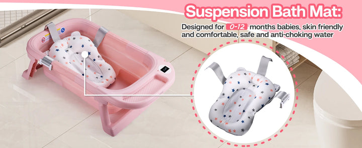 Baby Bathtub,Baby Bath Tub with Soft Cushion & Thermometer,Baby Bathtub Newborn to Toddler 0-36 Months,Portable Travel Baby Tub