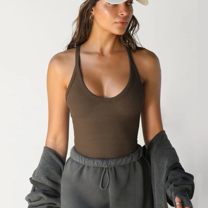 Women Bottoming Shirt Basic Elastic Tank Tops Solid O-neck T-shirt Female Knitted Short Slim Sleeveless Shirt Tank Casual Tops