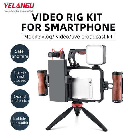YELANGU Universal Smartphone Video Rig Phone Cage Handle For iPhone Android Handheld Stabilizer Accessories for Cell Phone