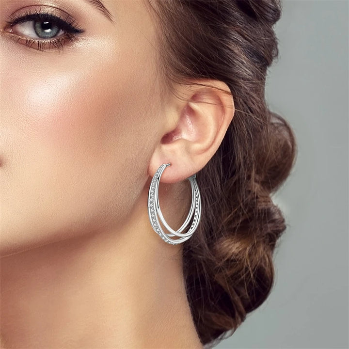 925 Sterling Silver Earring Round Shape Hoop Earrings Color Zircon Geometry Simple Jewelry Women Girl Evening Party Gifts