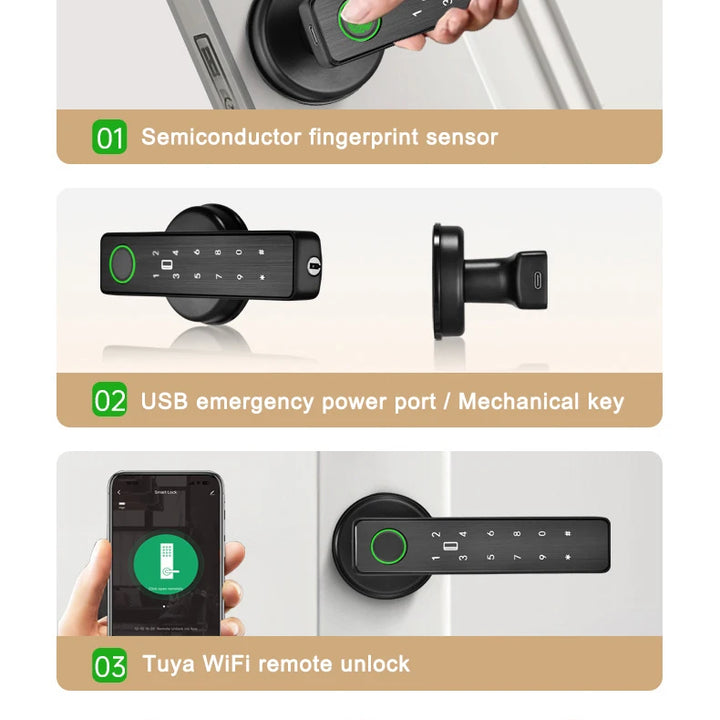 Tuya SmartLife APP WiFi Remote Control Smart Fingerprint Password RFID IC Card Lock Dead Bolt For Indoor Home Wooden Metal Door