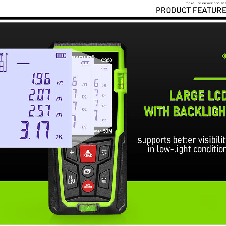 Zokoun shockproof 50/70/100m laser distance meter electronic ruler laser tape Area Volume Pythagorean digital rangefinder
