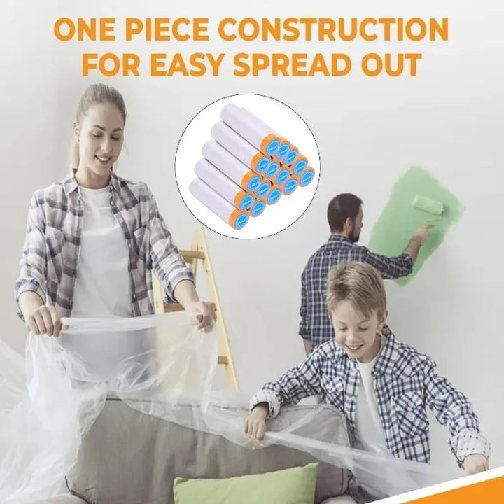10/30m Disposable Cuttable Dust Film Self-adhesive Dustproof Film Plastic Paint Drop Cloth Sheeting Roll Pre-Taped Masking Films
