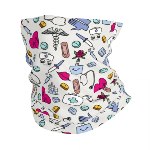 Custom Nursing Pattern Nurse Bandana Neck Gaiter for Ski Cycling Women Men Wrap Scarf Health Care Headband Warmer
