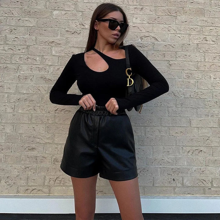 Y2k Casual Basic Bodysuit Women Long Sleeve Sexy Hollowing Irregularity Body Korean Top Cotton Bodycon Jumpsuit Romper Ladies