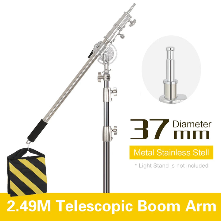 SH Stainless Steel Adjustable Cross Arm 106-249cm Photo Studio Telescopic Boom Arm Top Light For Pro Studio Flash Strobe