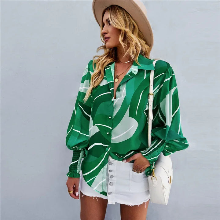 Fashionable Long Sleeve Printed Versatile Shirt For Women Autumn European And American Style Commuting Top With Button