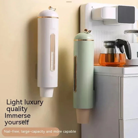 Disposable Plastic Cup Lightweight Single Cup Dispenser Mounted on Dustproof Paper Cup Container Simple Home Office Accessories