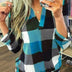 Women Spring Autumn Style Blouses Shirts Lady Casual Long Sleeve V-Neck Plaid Printed Blusas Tops