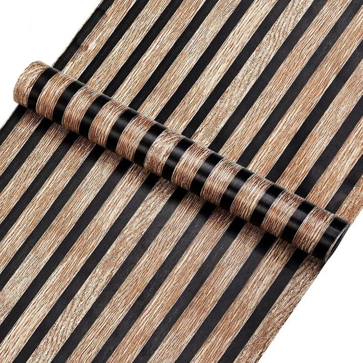 Brown pvc grille wood grain peeling imitation wood wallpaper self-adhesive detachable bedroom living room striped contact paper