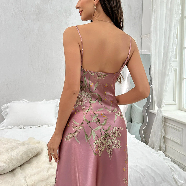 Floral Print Nightdress  Sexy V Neck Spaghetti Strap Sleep Dress Women's Sleepwear  Dresses