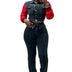 FAGADOER Retro Quality Denim Women 2 Piece Set Outfit Trendy Leather Denim Patchwork Crop Jacket And High Waist Jeans Suits New