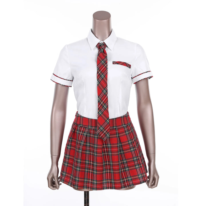 Women School Girls Uniform Set Cosplay Costume Tie Top Shirt with Plaid Skirt Cheerleader Uniform Cheerleading Costume