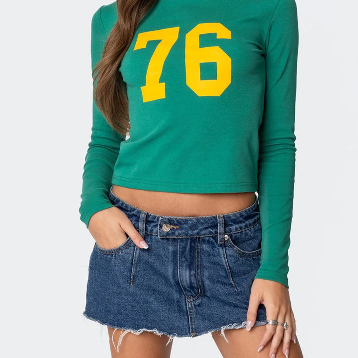 Women s Long Sleeve Crew Neck T-shirt with Vintage Floral Print and Ruffle Detail for Casual Chic Streetwear Style