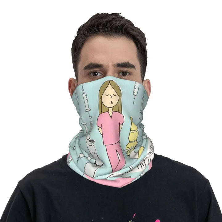 Custom Nursing Pattern Nurse Bandana Neck Gaiter for Ski Cycling Women Men Wrap Scarf Health Care Headband Warmer