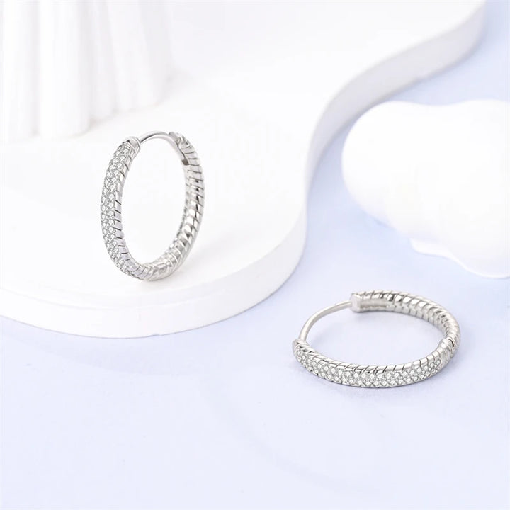 925 Sterling Silver Earring Round Shape Hoop Earrings Color Zircon Geometry Simple Jewelry Women Girl Evening Party Gifts
