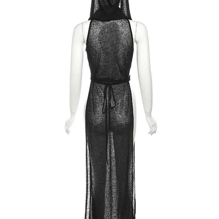 nibber 2024 Summer High Street Travel Cool Confident Black Mysterious Sexy Open Avant-garde Sexy Hot Cool Women's Hooded Dress
